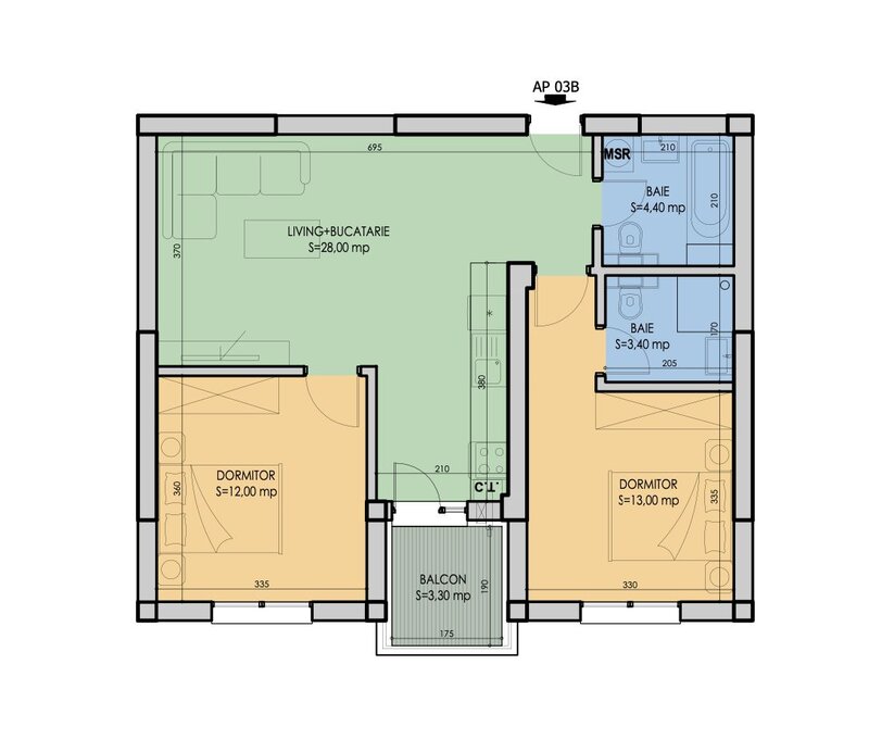 Ilfov 3cam (living cu buc.desch, 2bai) langa pasarela metrou Berceni
